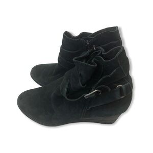 Lucky Brand Black Leather Suede Wedge Booties
